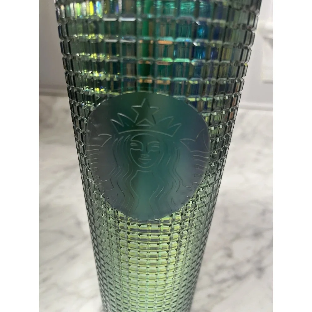 STARBUCKS - Christmas Green Holiday Tumbler Venti 24oz‎ Cold Cup With Straw NEW